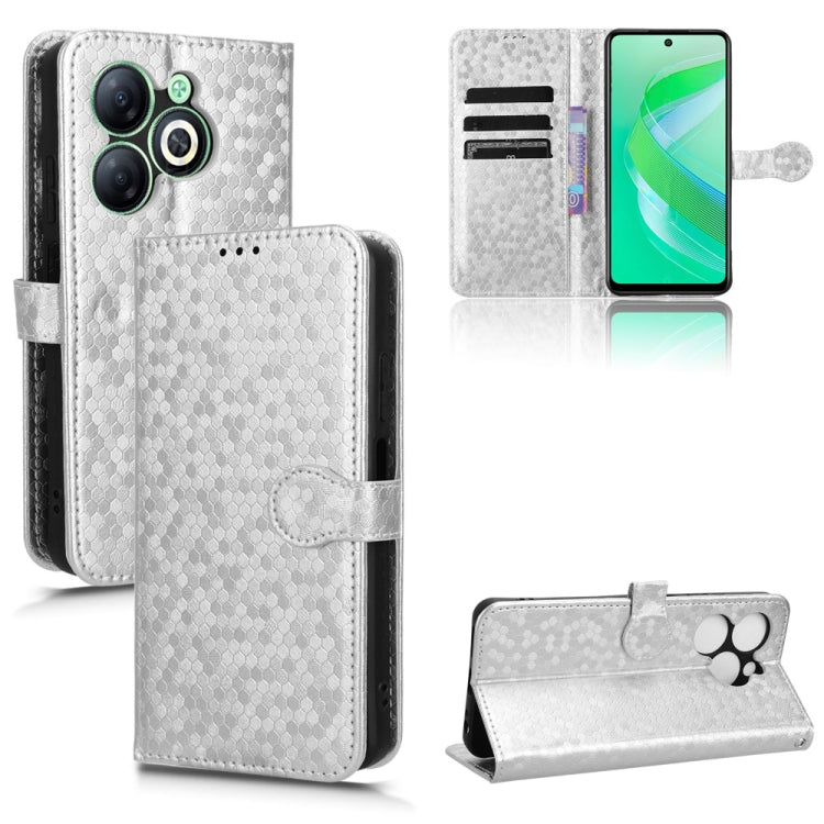 White honeycomb dot leather wallet phone case with flip cover and card slots