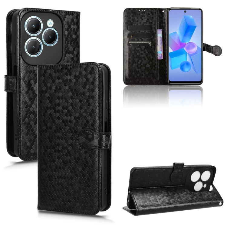 Honeycomb dot leather phone case with magnetic folio, black.