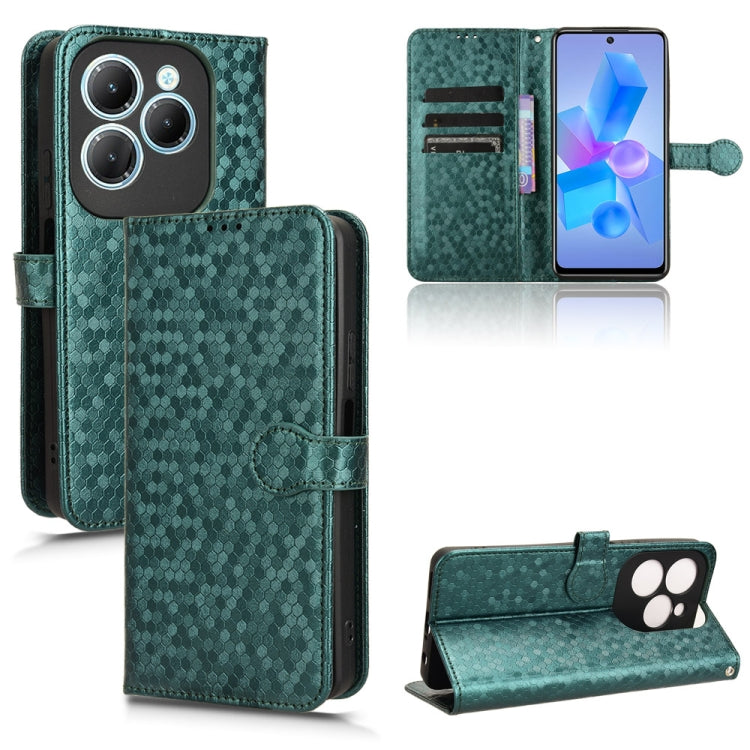 Honeycomb dot leather phone case with magnetic folio, teal green.