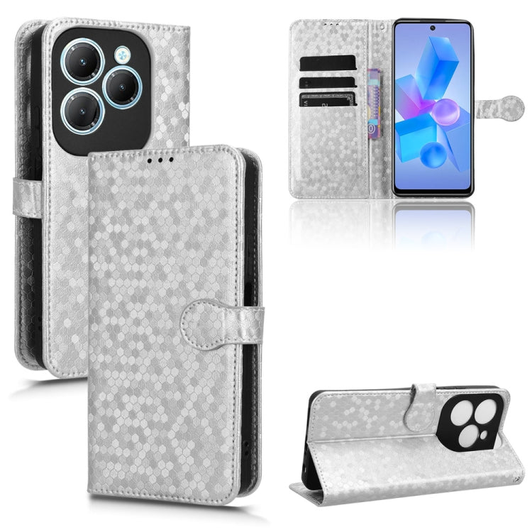 Honeycomb dot leather phone case with magnetic folio, silver-white.