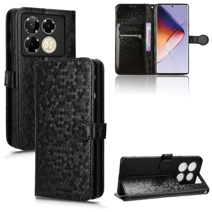Honeycomb dot leather phone case with magnetic folio, black.