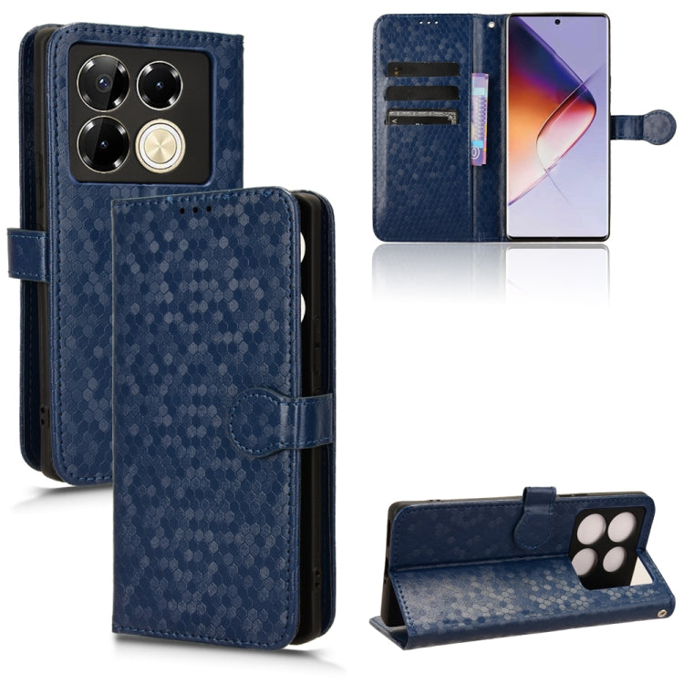 Honeycomb dot leather phone case with magnetic folio, dark blue.