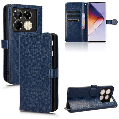 Honeycomb dot leather phone case with magnetic folio, dark blue.