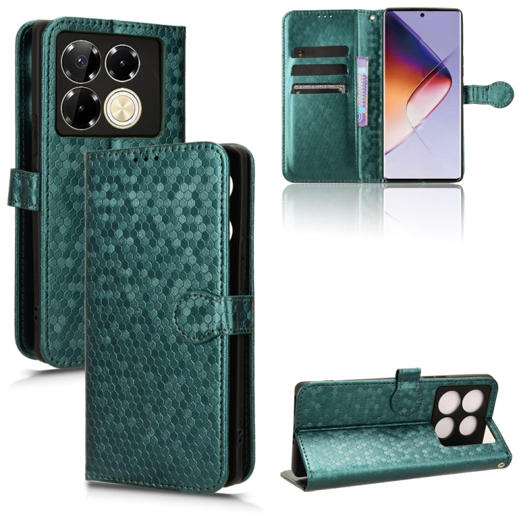 Honeycomb dot leather phone case with magnetic folio, teal green.