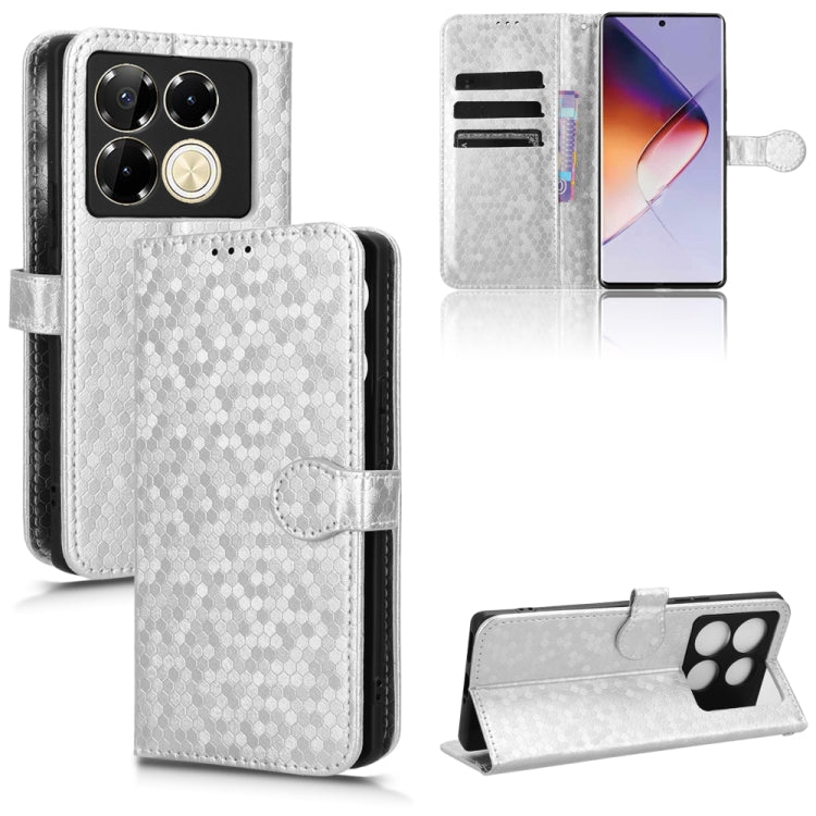 Honeycomb dot leather phone case with magnetic folio, silver-white.