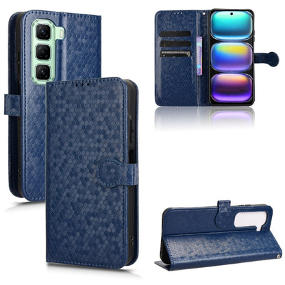 Blue honeycomb-dot leather wallet phone case with magnetic flap and inner card slots