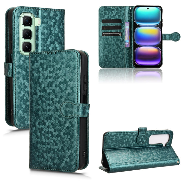 Green honeycomb-dot leather wallet phone case with magnetic flap and card holder slots