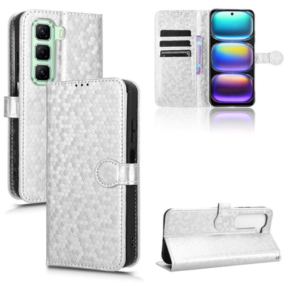 White honeycomb-dot leather wallet phone case with magnetic flap and card holder slots