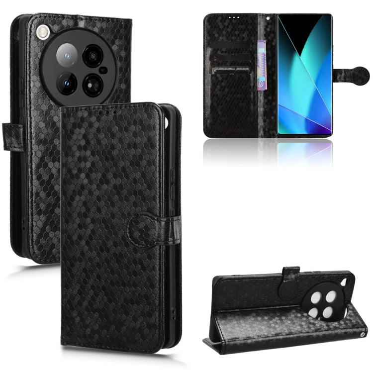Black honeycomb dot leather wallet phone case with flip cover and card slots