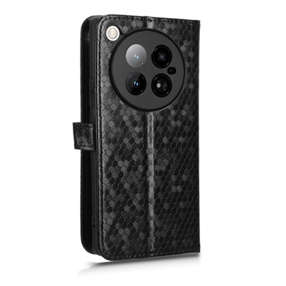 Black honeycomb dot leather wallet phone case with camera cutout and flip cover