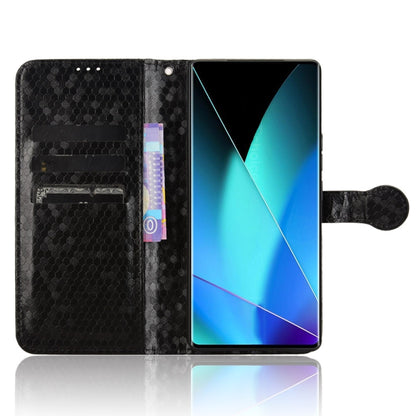 Black honeycomb dot leather folio phone case with flip cover and viewing stand