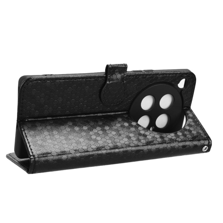Black honeycomb dot leather wallet phone case with flip cover and card slot