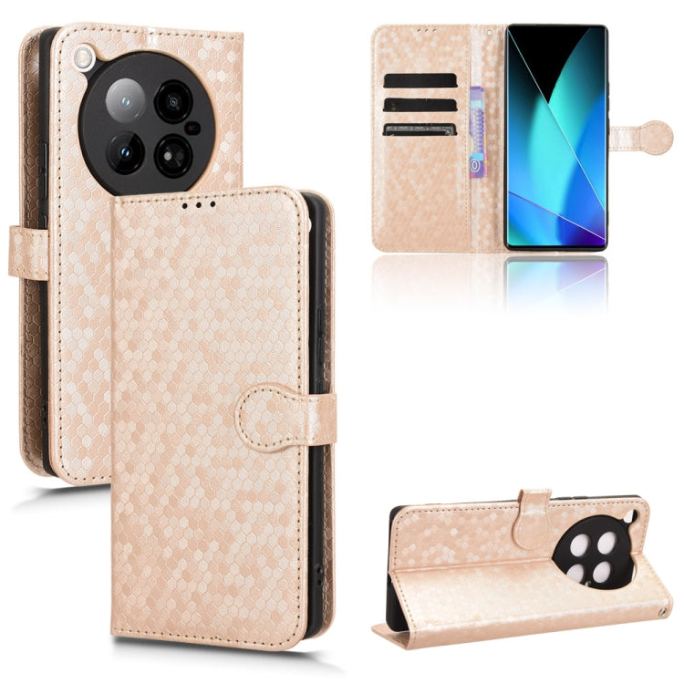 Beige honeycomb dot leather wallet phone case with flip cover and magnetic strap