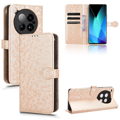 Beige honeycomb dot leather wallet phone case with flip cover and magnetic strap