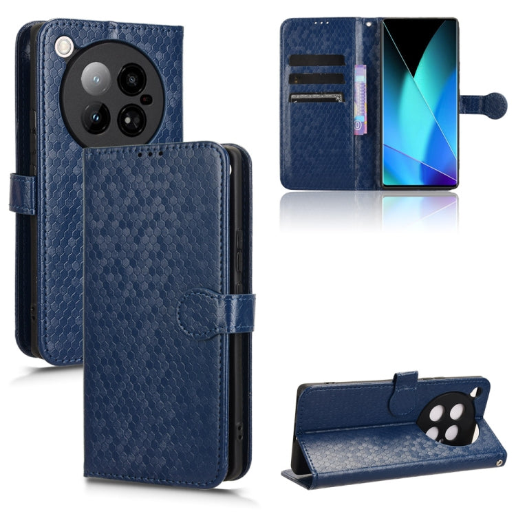 Blue honeycomb dot leather wallet phone case with flip cover and card slots