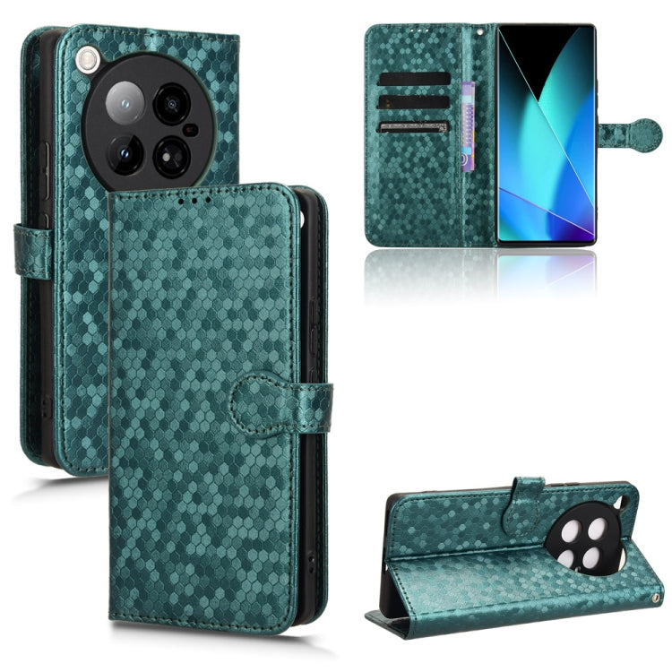 Green honeycomb dot leather wallet phone case with flip cover and viewing stand
