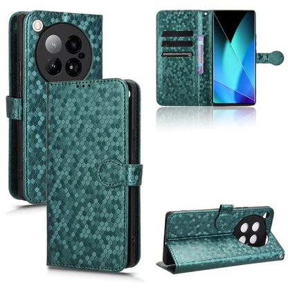 Green honeycomb dot leather wallet phone case with flip cover and viewing stand