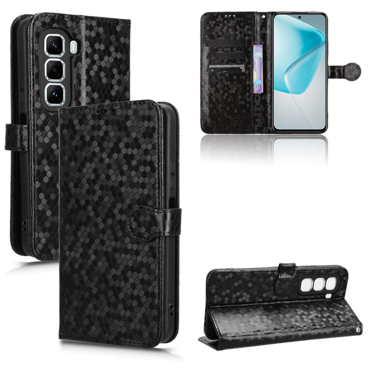 Black honeycomb dot leather folio phone case with flip cover and card slots