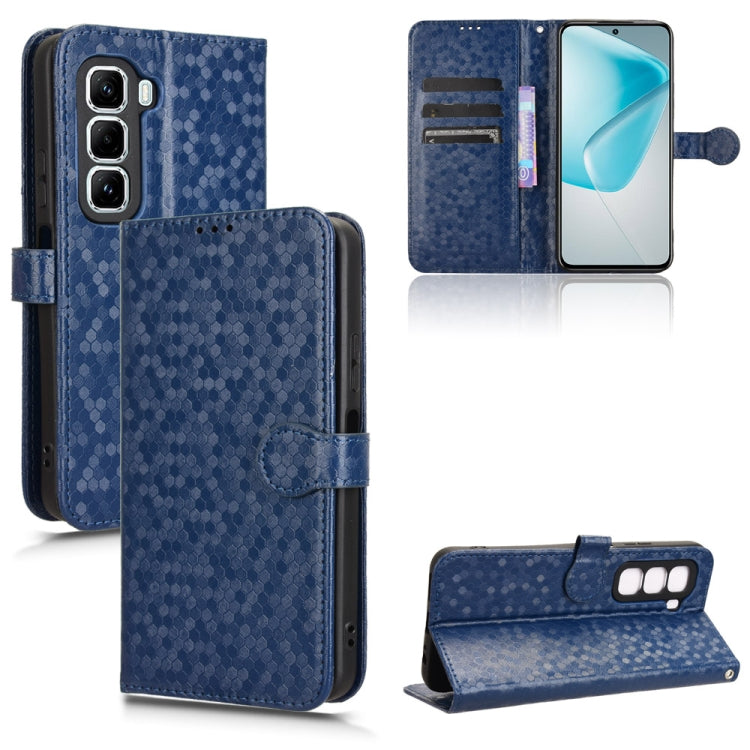 Blue honeycomb dot leather folio phone case with flip cover and card slots