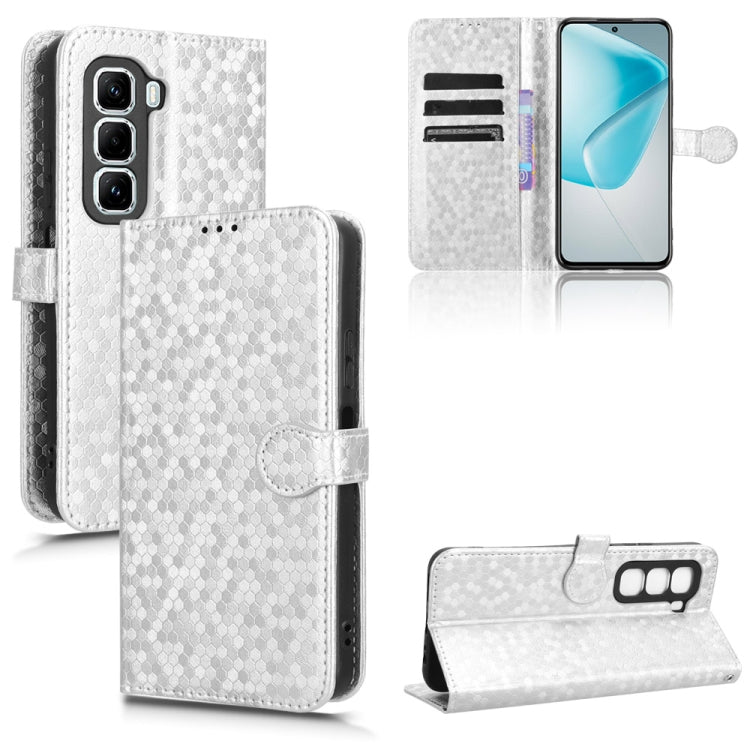 Silver honeycomb dot leather folio phone case with flip cover and card slots
