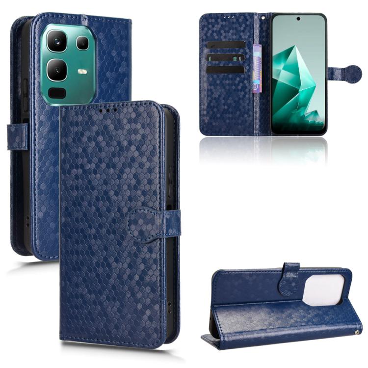 Navy blue honeycomb dot texture leather flip phone case with card slots and flip cover