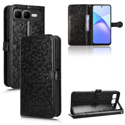 Dark gray honeycomb dot leather phone case with flip wallet stand and card slots