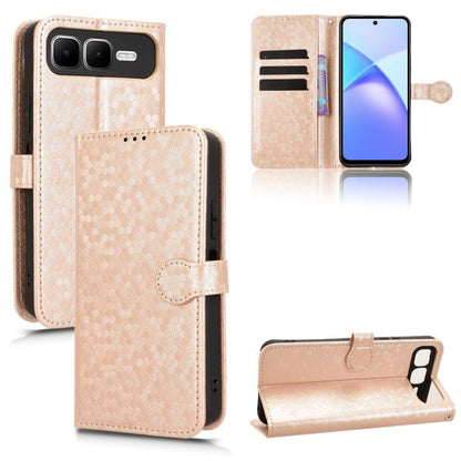 Light gold honeycomb dot leather phone case with flip wallet stand and card slots
