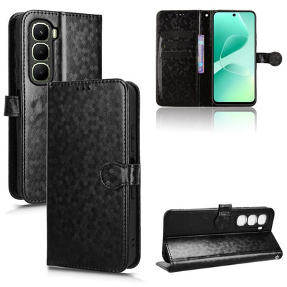 Black honeycomb-dot leather-style phone case with folio flap and card holder slots