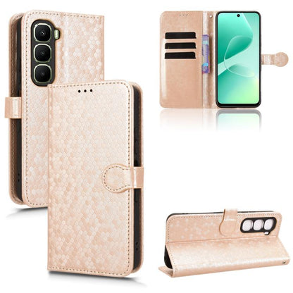 Beige honeycomb-dot leather-style phone case with folio flap and card holder slots