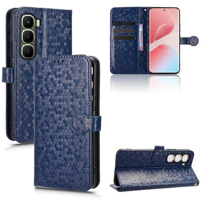 Blue honeycomb dot leather phone case with flip wallet stand and card slots