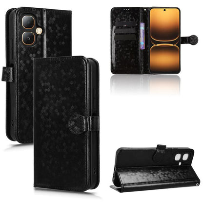 Leather phone case with honeycomb dot texture and flip wallet, black.