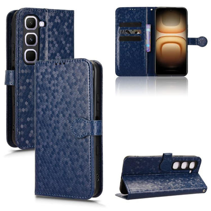 Blue honeycomb-pattern leather phone wallet case with flip cover and card holder