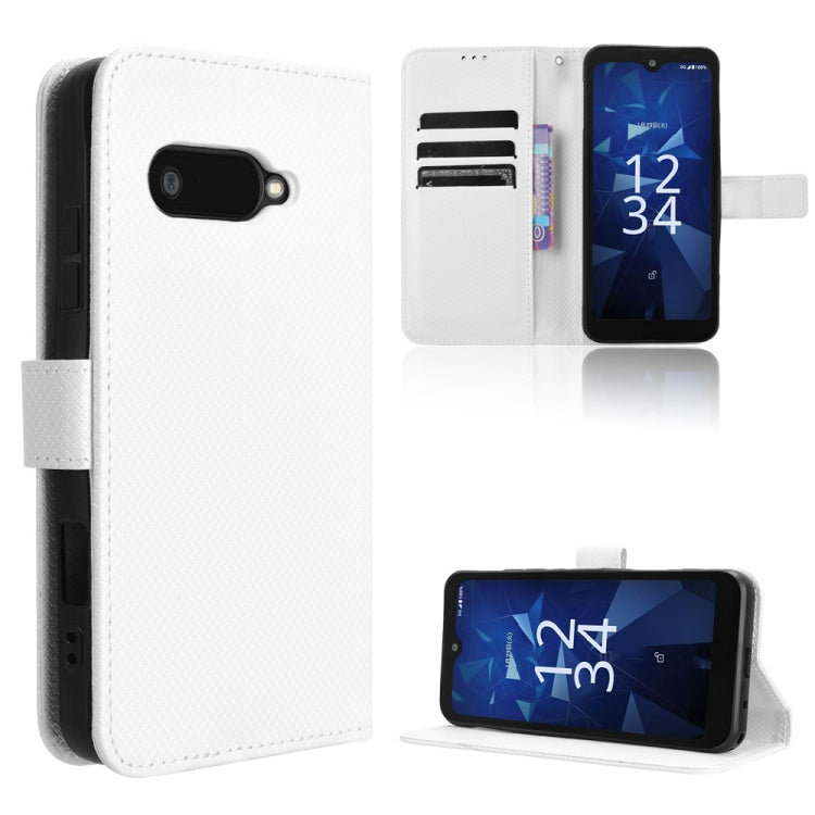 White diamond-texture leather wallet phone case with flip cover and card slots