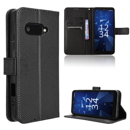 Black diamond-texture leather wallet phone case with flip cover and card slots