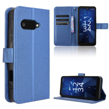Blue diamond-texture leather wallet phone case with flip cover and card slots