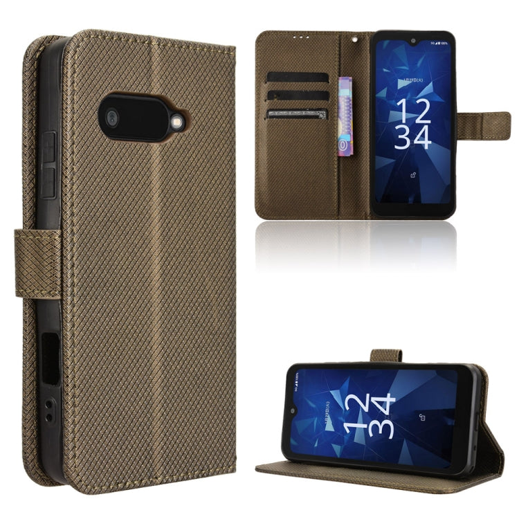 Brown diamond-texture leather wallet phone case with flip cover and card slots