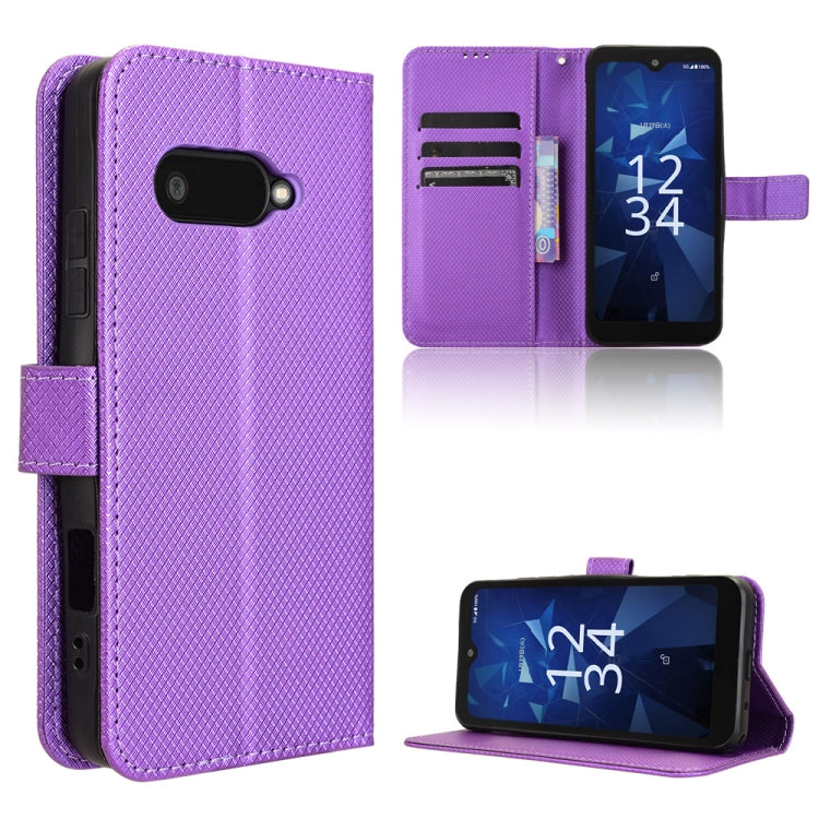 Purple diamond-texture leather wallet phone case with flip cover and card slots
