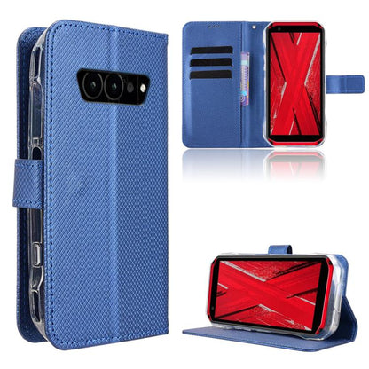 Blue diamond-texture leather wallet phone case with flip cover and card slots