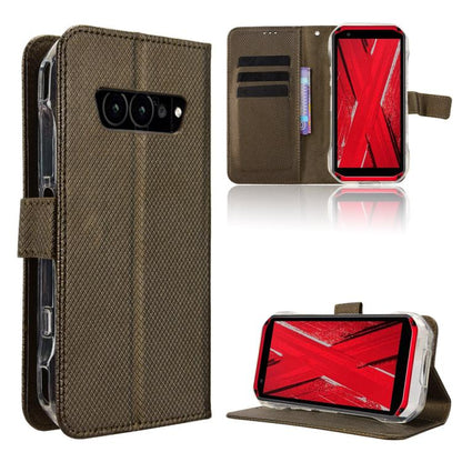 Brown diamond-texture leather wallet phone case with flip cover and card slots