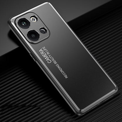 Frosted metal phone case, dark tone with raised camera cutouts and reinforced border
