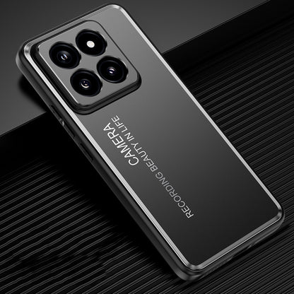 Frosted metal phone case, dark gray tone with raised camera cutouts and grippy finish