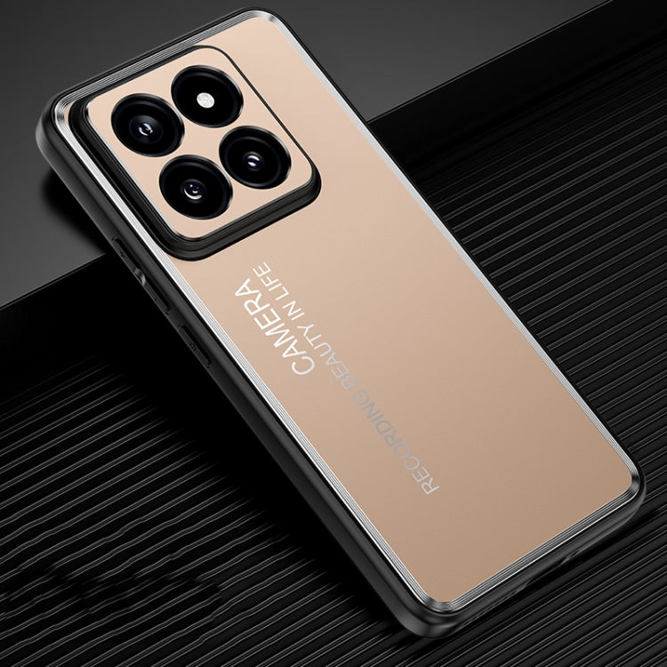 Frosted metal phone case, gold tone with raised camera cutouts and beveled sides