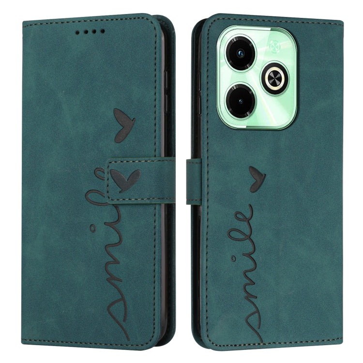 Teal heart-embossed leather flip phone case with card slot and stitched heart script