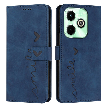 Blue heart-embossed leather flip phone case with card slot and stitched heart script
