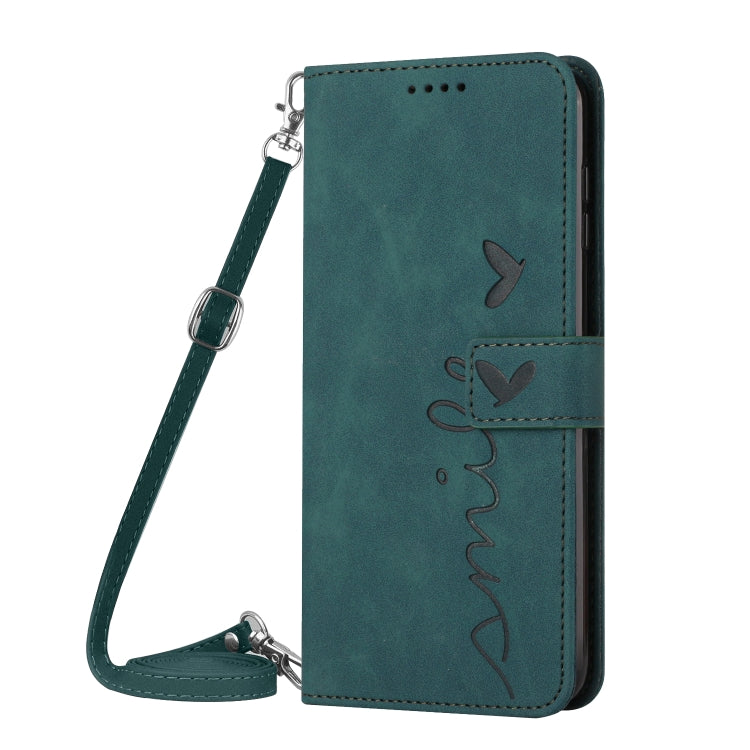 Skin Feel Heart Embossed Leather Phone Case with Long Lanyard, For Motorola Moto G Stylus 4G 2023