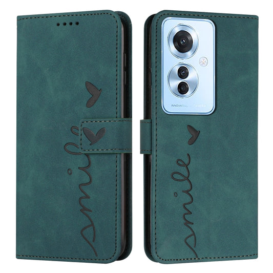 Teal leather phone case with embossed heart script and camera cutout
