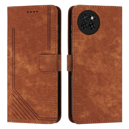 Skin Feel Stripe Pattern Leather Phone Case with Lanyard, For itel S23+, For itel S23
