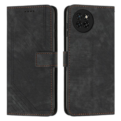 Skin Feel Stripe Pattern Leather Phone Case with Lanyard, For itel S23+, For itel S23