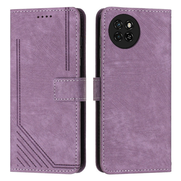 Skin Feel Stripe Pattern Leather Phone Case with Lanyard, For itel S23+, For itel S23
