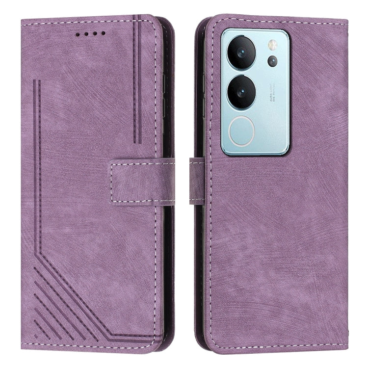 Purple leather wallet phone case with card slot and camera cutout, closed